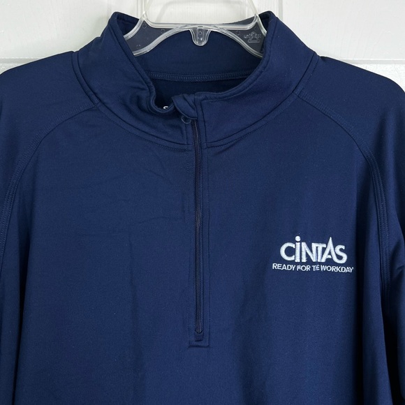 Cintas Logo 1/4 Zip Stretch Long Sleeve Pullover Work Sweatshirt Navy Men’s 2XL - Picture 3 of 7